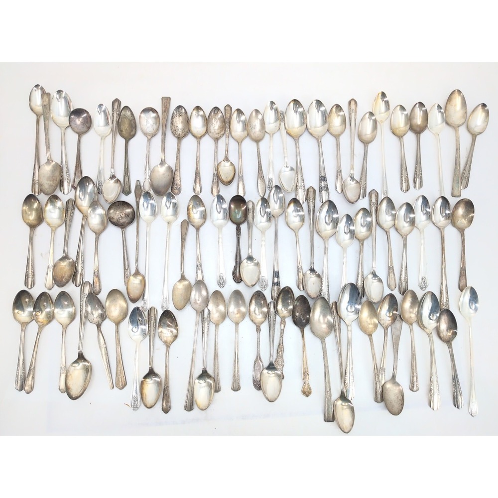 80 Pc Lot Silverplate Craft Lot Spoons Teaspoons Various Patterns, Almost 5 Lbs